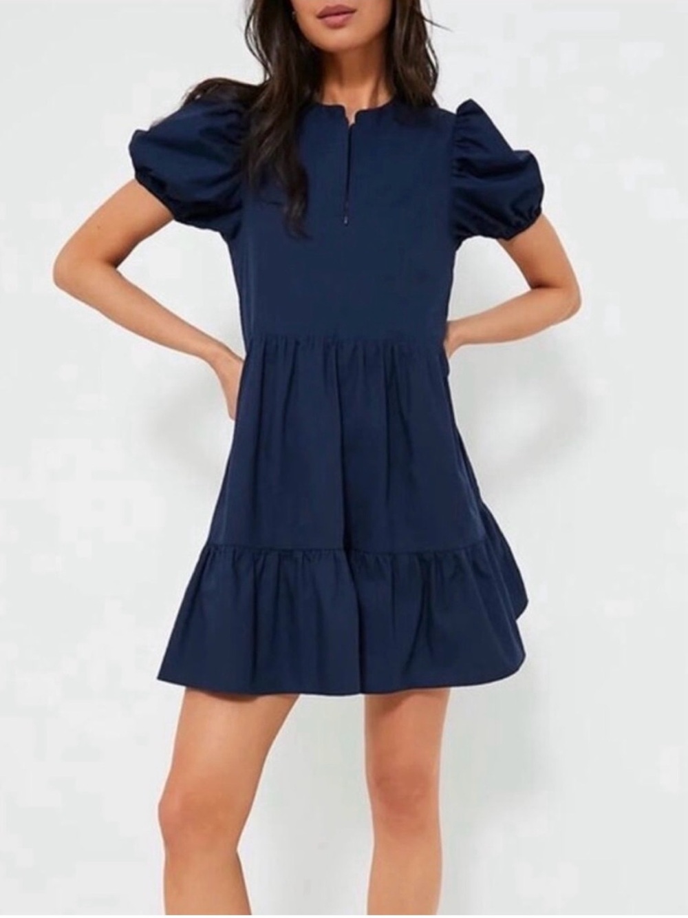Tuckernuck - Hyacinth House Navy Puff Sleeve Tiered Mini Dress